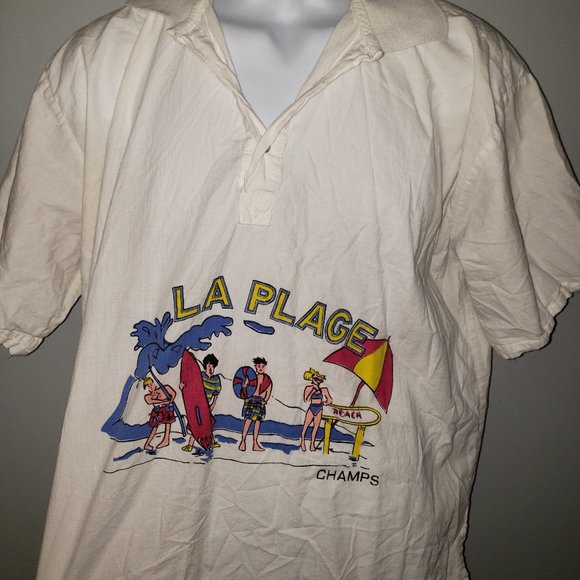 Vintage Champs "La Place" Three Button Down Shirt - Picture 1 of 4